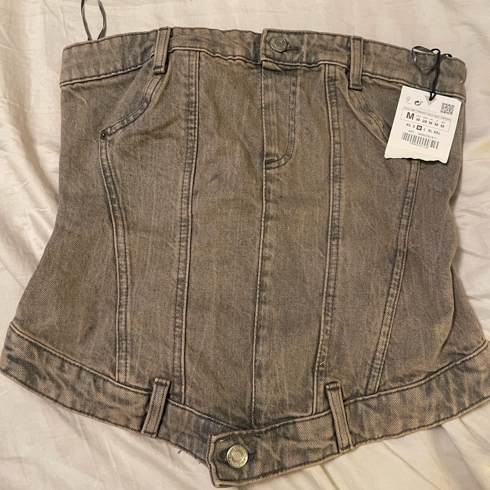 NWT Zara Gray Denim Corset Top Size Medium